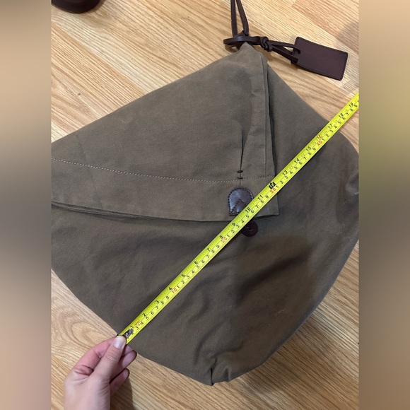 Asymmetrical Leather Cotton Canvas Brown Fold Over Crossbody Messenger Bag - Picture 10 of 16